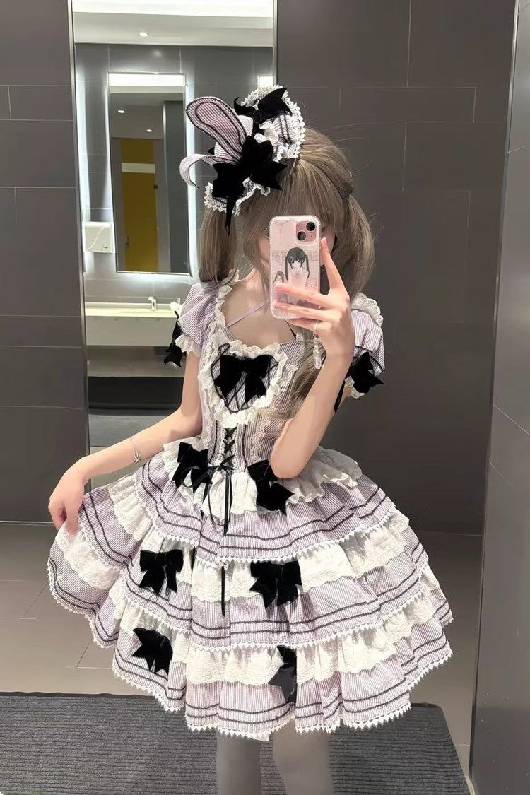 Lolita JSK Dress - Triple-layered, 2 Colors, Ruffled, Printed, Lace-Up - additional product view 4