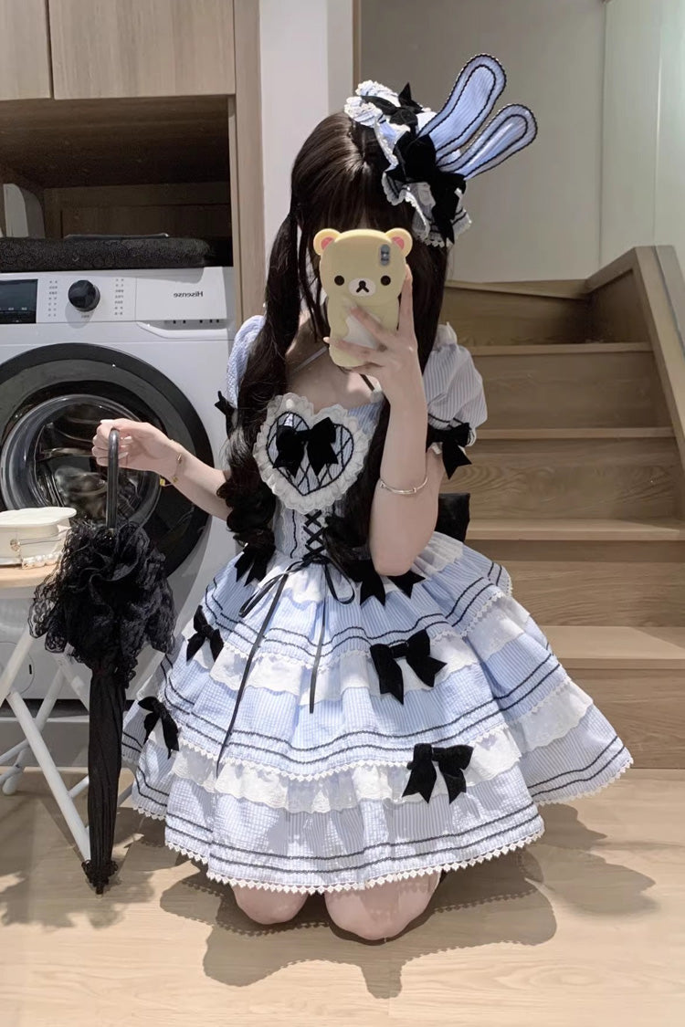 Lolita JSK Dress - Triple-layered, 2 Colors, Ruffled, Printed, Lace-Up - additional product view 6
