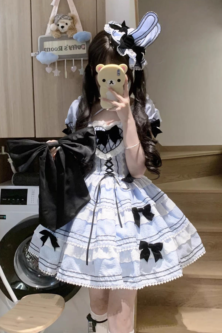 Lolita JSK Dress - Triple-layered, 2 Colors, Ruffled, Printed, Lace-Up - additional product view 7