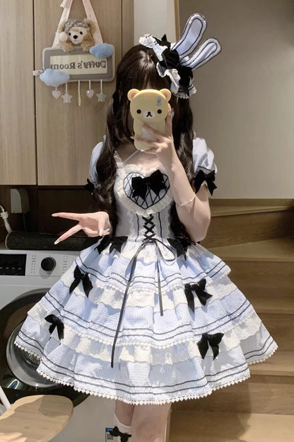 Lolita JSK Dress - Triple-layered, 2 Colors, Ruffled, Printed, Lace-Up - additional product view 8