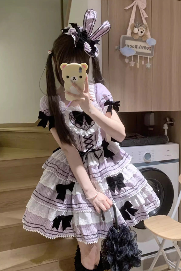 Lolita JSK Dress - Triple-layered, 2 Colors, Ruffled, Printed, Lace-Up - additional product view 9