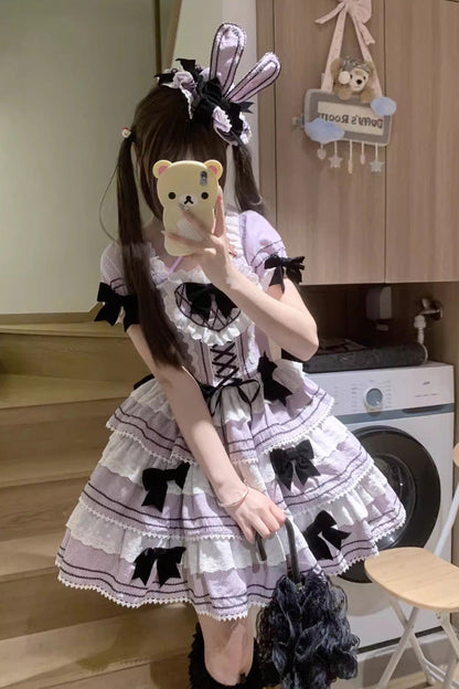 Lolita JSK Dress - Triple-layered, 2 Colors, Ruffled, Printed, Lace-Up - additional product view 9