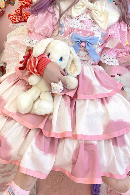 Lolita JSK Dress - Triple-layered Cow Print Ruffle, Pink, Bow Detail, Ruffled, Printed - additional product view 7