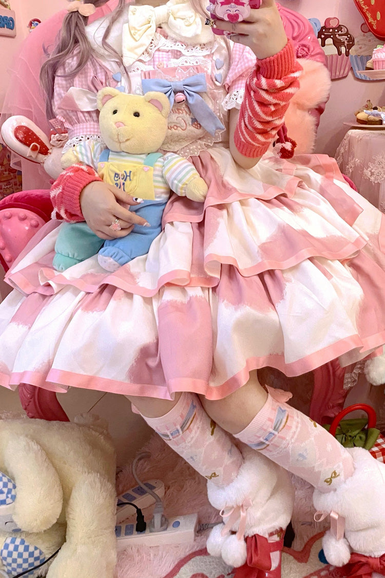 Lolita JSK Dress - Triple-layered Cow Print Ruffle, Pink, Bow Detail, Ruffled, Printed - additional product view 9