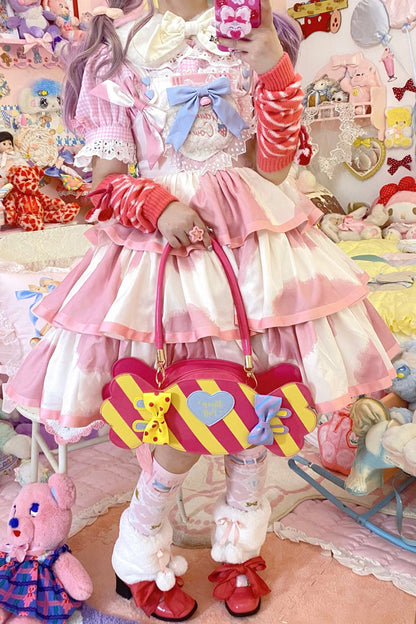 Lolita JSK Dress - Triple-layered Cow Print Ruffle, Pink, Bow Detail, Ruffled, Printed - additional product view 11