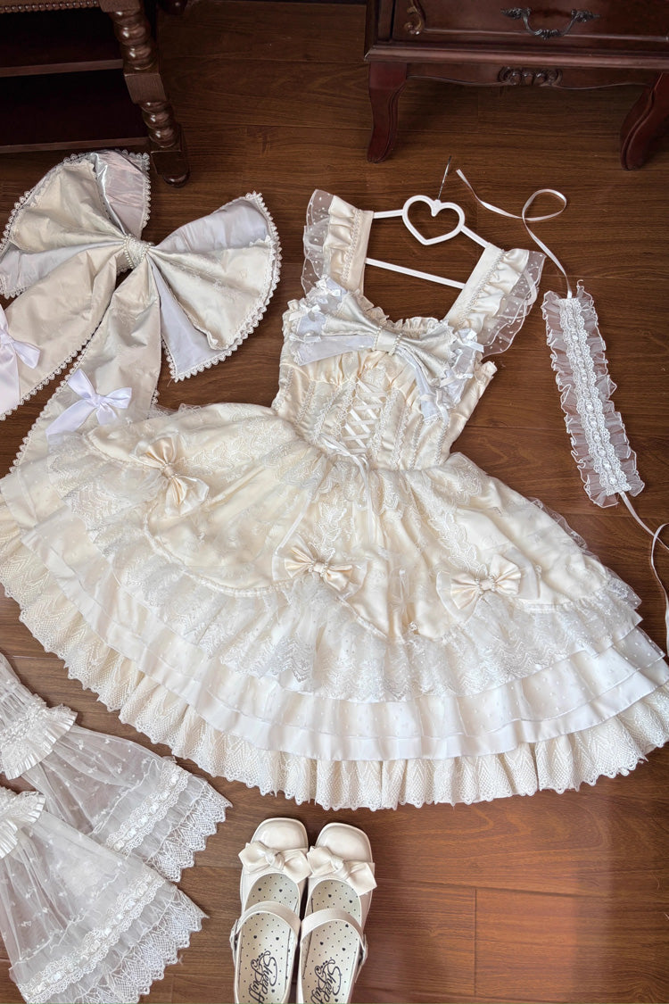 Lolita JSK Dress - Triple-layered Ruffle Embroidery, Ivory, Plus Size, Embroidered - additional product view 3