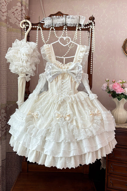 Lolita JSK Dress - Triple-layered Ruffle Embroidery, Ivory, Plus Size, Embroidered - main product image