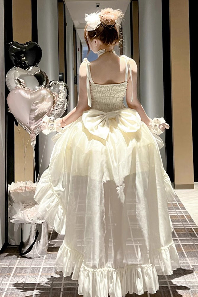 Lolita JSK Dress - Triple-layered, White, Bow Detail, Lace Trim, Ruffled - additional product view 4