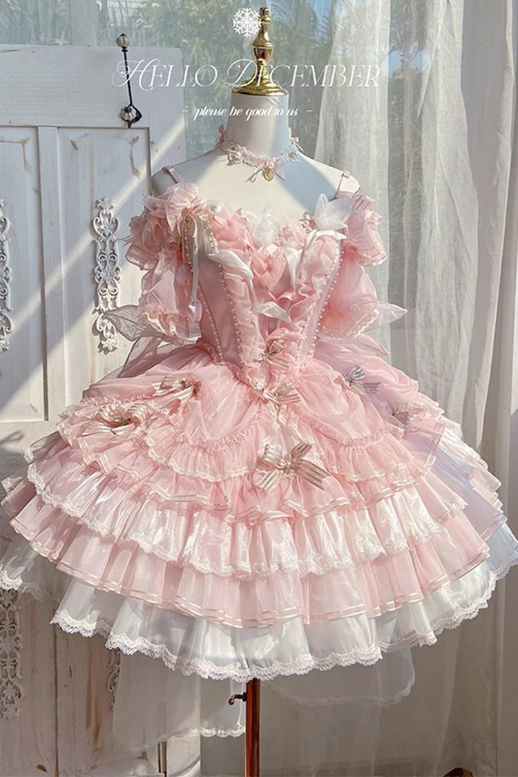 Lolita JSK Dress - Tulip And Wind Chime, Pink, Sweet Style, Bow Detail, Lace Trim - additional product view 2