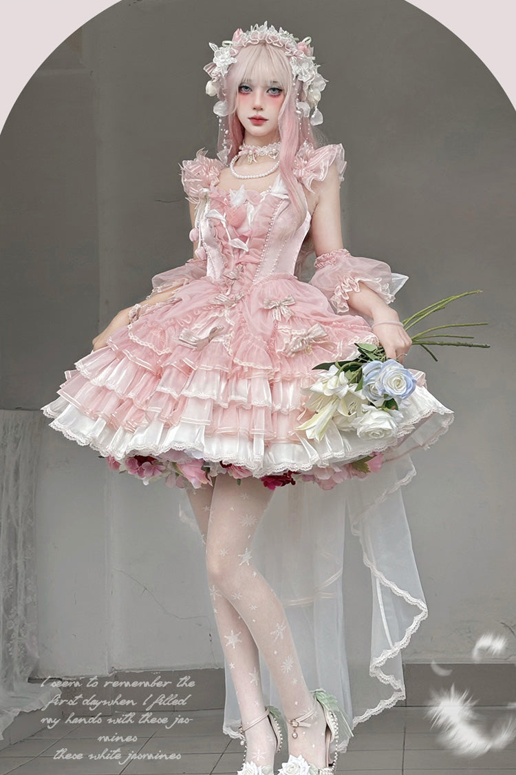 Lolita JSK Dress - Tulip And Wind Chime, Pink, Sweet Style, Bow Detail, Lace Trim - additional product view 4