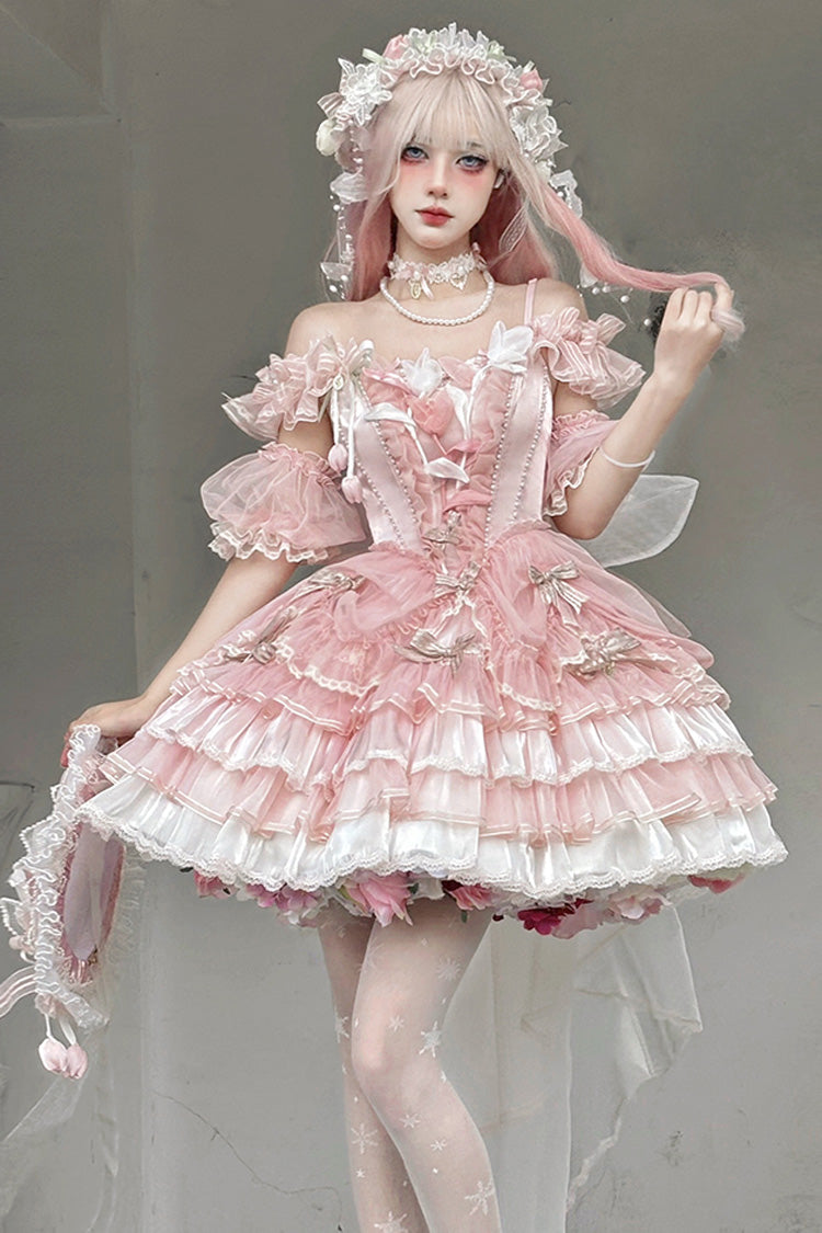 Lolita JSK Dress - Tulip And Wind Chime, Pink, Sweet Style, Bow Detail, Lace Trim - main product image