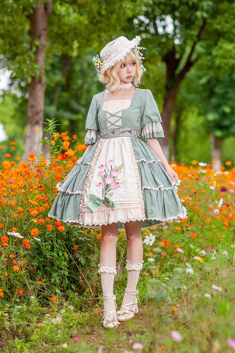 Lolita JSK Dress - Tulip Print, 3 Colors, Sweet Style, Printed, Embroidered - additional product view 2