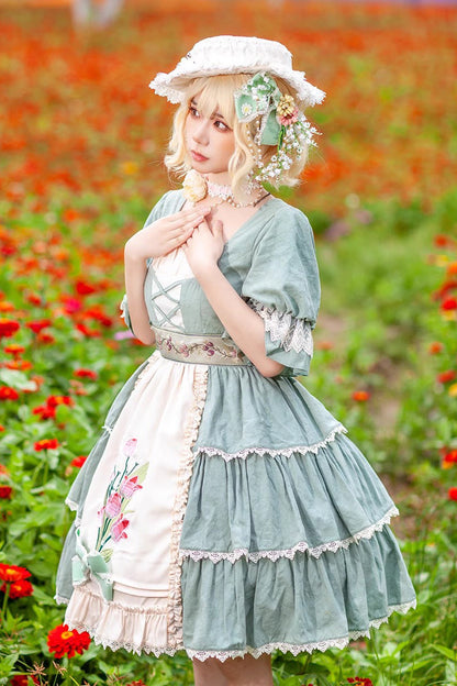 Lolita JSK Dress - Tulip Print, 3 Colors, Sweet Style, Printed, Embroidered - additional product view 4