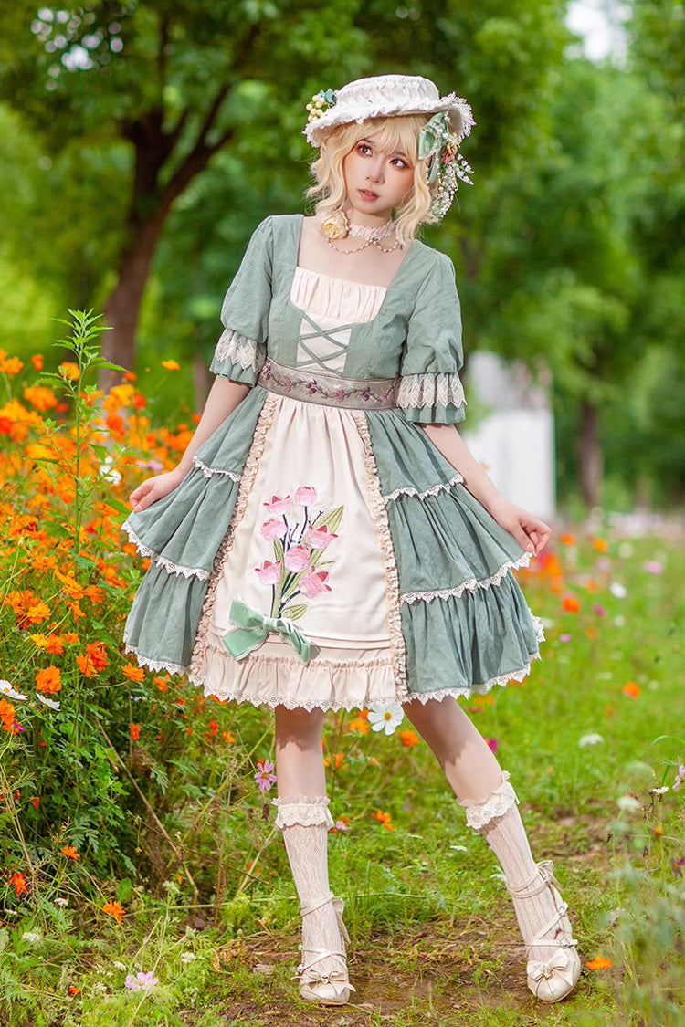 Lolita JSK Dress - Tulip Print, 3 Colors, Sweet Style, Printed, Embroidered - main product image