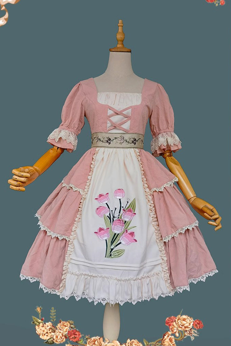 Lolita JSK Dress - Tulip Print, 3 Colors, Sweet Style, Printed, Embroidered - S Pink / M Pink / L Pink option