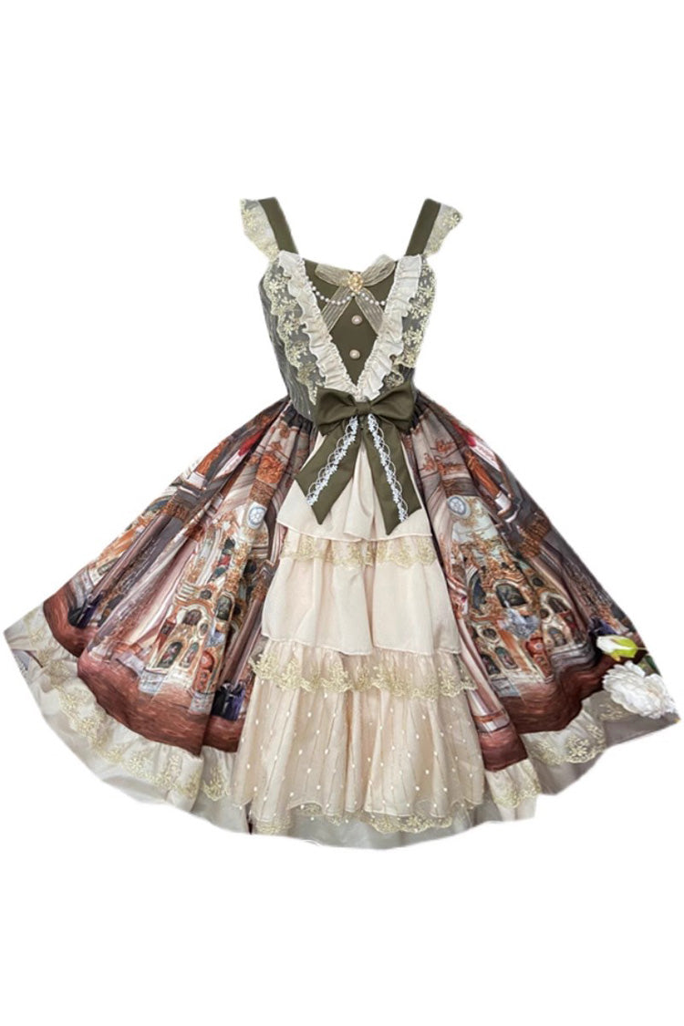 Lolita JSK Dress - Versailles Palace Oil Painting, Brown, Detachable Detail, Ruffled - additional product view 3
