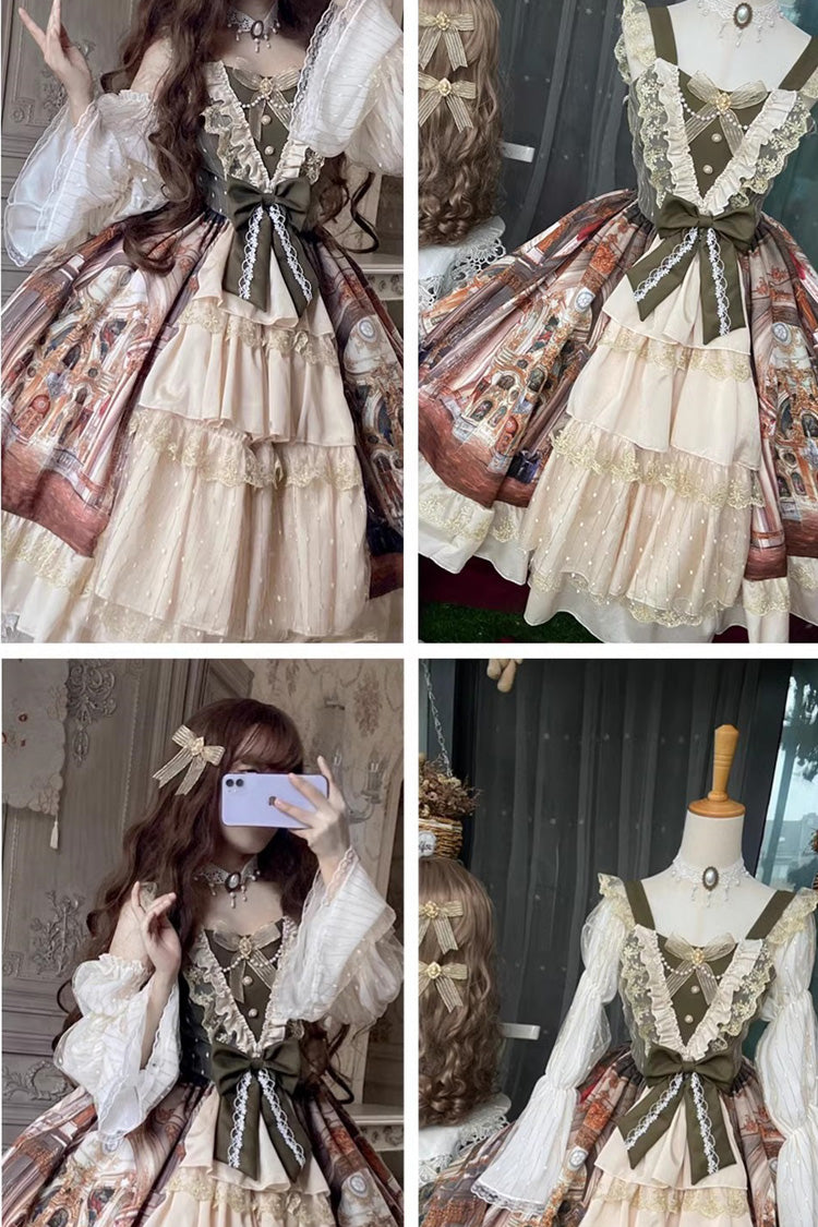 Lolita JSK Dress - Versailles Palace Oil Painting, Brown, Detachable Detail, Ruffled - additional product view 4