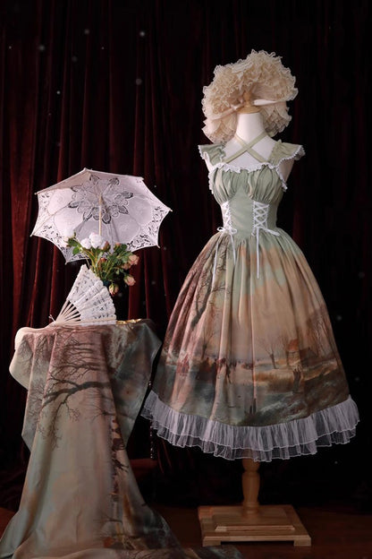 Lolita JSK Dress - Village Print, 2 Colors, Ruffled, Printed, Sweet Style - additional product view 3