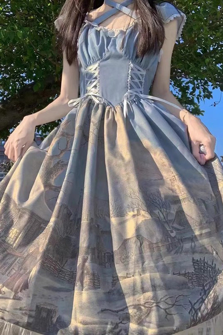 Lolita JSK Dress - Village Print, 2 Colors, Ruffled, Printed, Sweet Style - additional product view 4