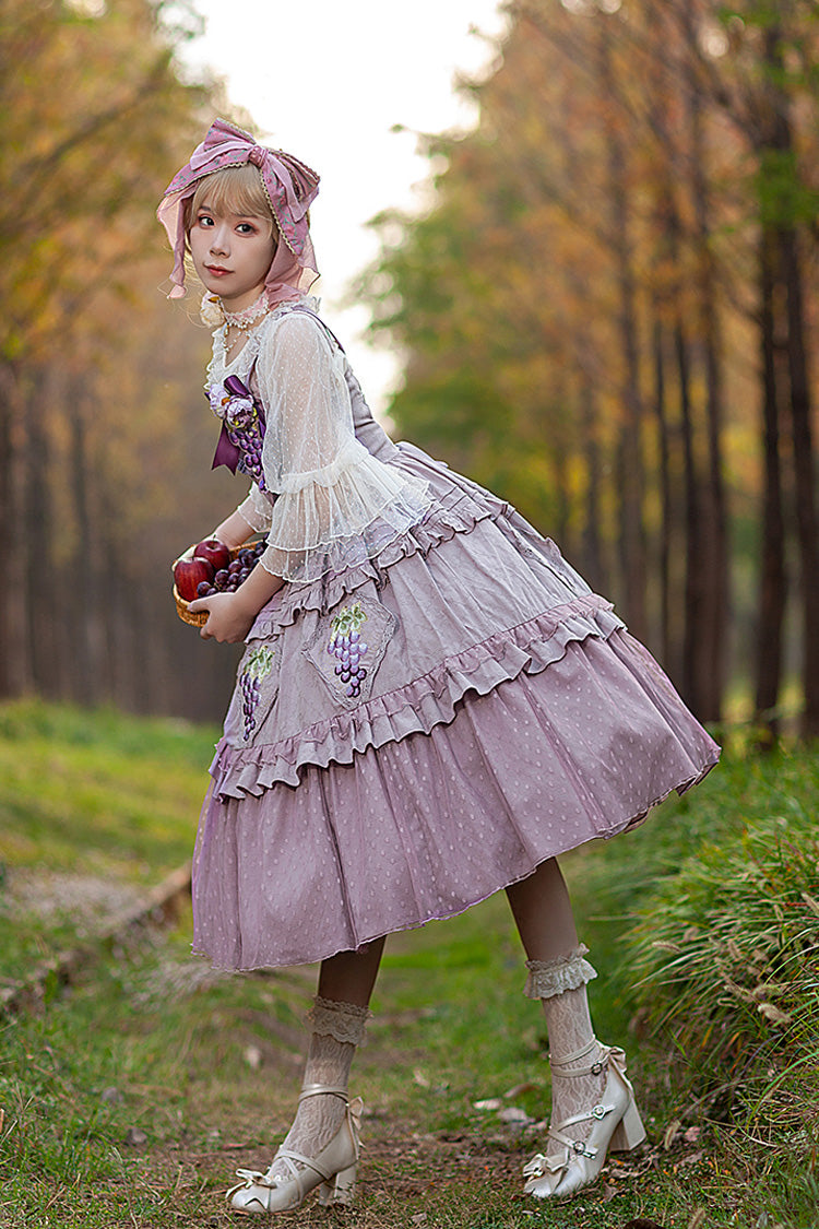 Lolita JSK Dress - Vineyard, Purple, Printed, Embroidered, Sweet Style - additional product view 2