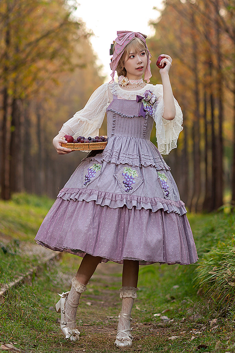 Lolita JSK Dress - Vineyard, Purple, Printed, Embroidered, Sweet Style - additional product view 3
