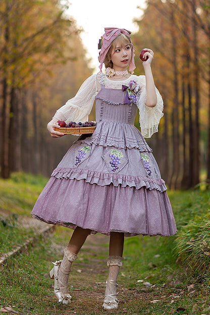 Lolita JSK Dress - Vineyard, Purple, Printed, Embroidered, Sweet Style - additional product view 3