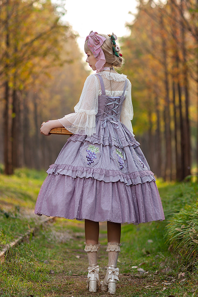Lolita JSK Dress - Vineyard, Purple, Printed, Embroidered, Sweet Style - additional product view 4