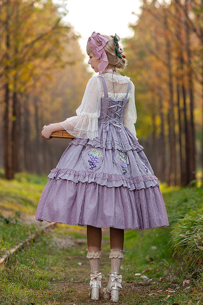Lolita JSK Dress - Vineyard, Purple, Printed, Embroidered, Sweet Style - additional product view 4