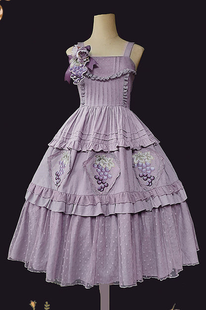 Lolita JSK Dress - Vineyard, Purple, Printed, Embroidered, Sweet Style - additional product view 5