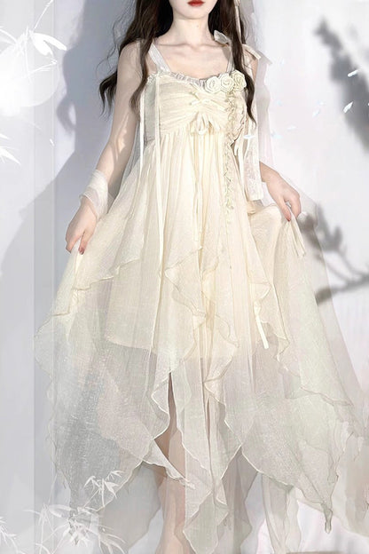 Lolita JSK Dress - Wanderer's Song, Ivory, High-Low Hem, Bow Detail, Sweet Style - additional product view 2