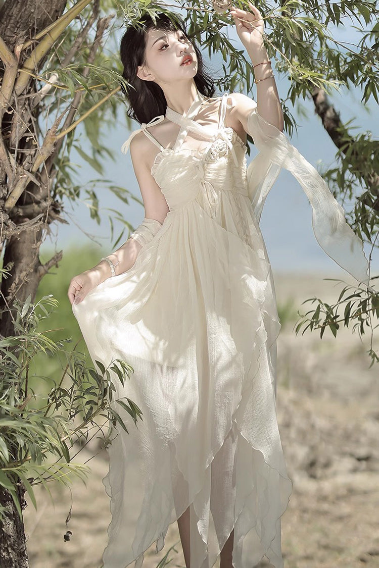 Lolita JSK Dress - Wanderer's Song, Ivory, High-Low Hem, Bow Detail, Sweet Style - additional product view 4