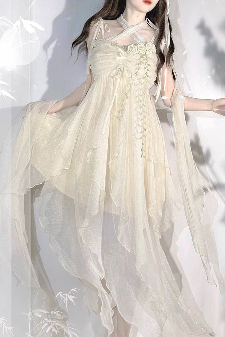 Lolita JSK Dress - Wanderer's Song, Ivory, High-Low Hem, Bow Detail, Sweet Style - additional product view 5