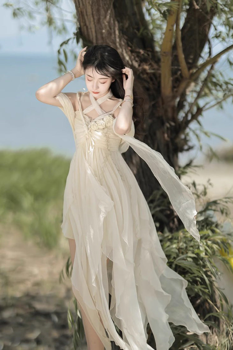 Lolita JSK Dress - Wanderer's Song, Ivory, High-Low Hem, Bow Detail, Sweet Style - additional product view 6