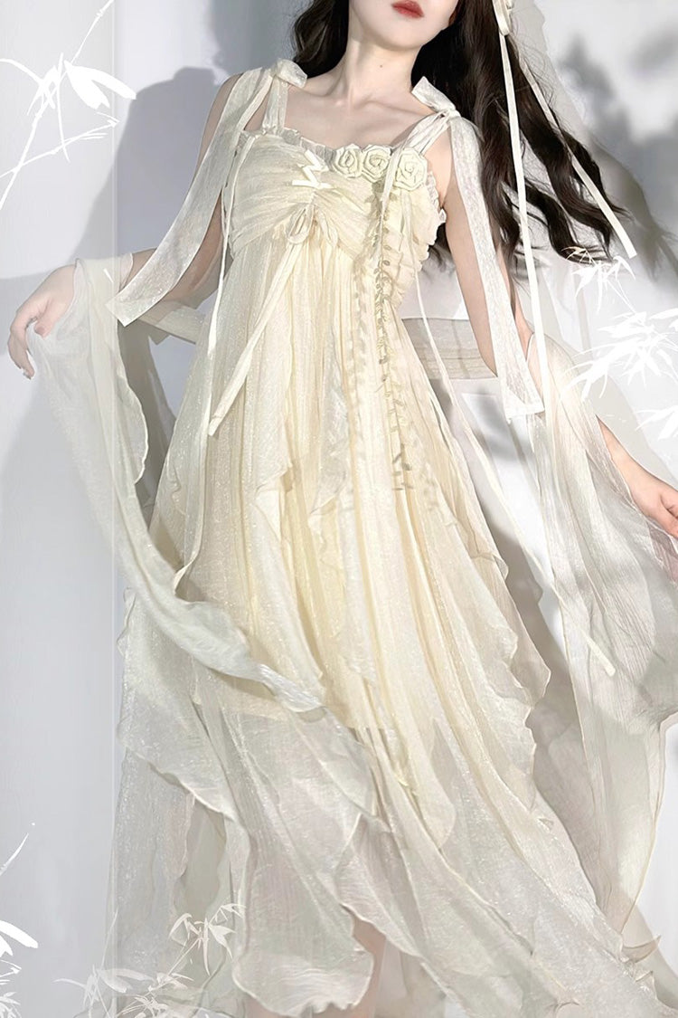 Lolita JSK Dress - Wanderer's Song, Ivory, High-Low Hem, Bow Detail, Sweet Style - main product image