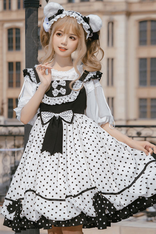 Lolita JSK Dress - White/black Polka Dot, 2 Colors, Ruffled, Sweet Style - additional product view 2