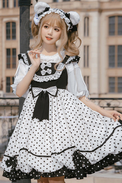 Lolita JSK Dress - White/black Polka Dot, 2 Colors, Ruffled, Sweet Style - additional product view 2
