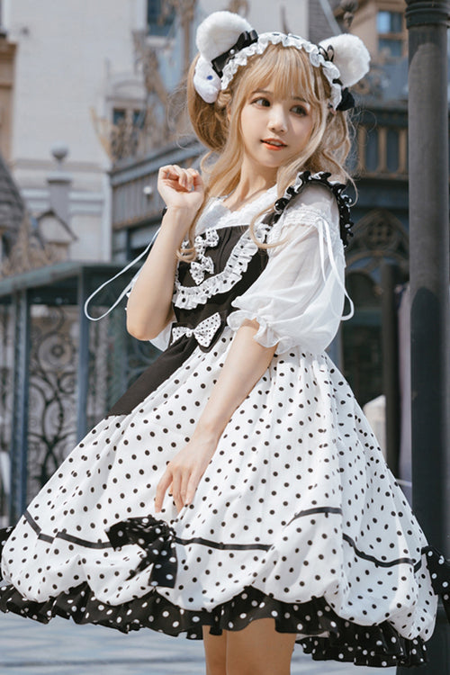 Lolita JSK Dress - White/black Polka Dot, 2 Colors, Ruffled, Sweet Style - additional product view 3