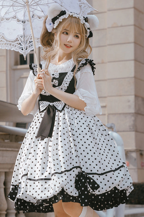 Lolita JSK Dress - White/black Polka Dot, 2 Colors, Ruffled, Sweet Style - additional product view 4