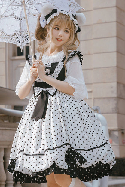 Lolita JSK Dress - White/black Polka Dot, 2 Colors, Ruffled, Sweet Style - additional product view 4