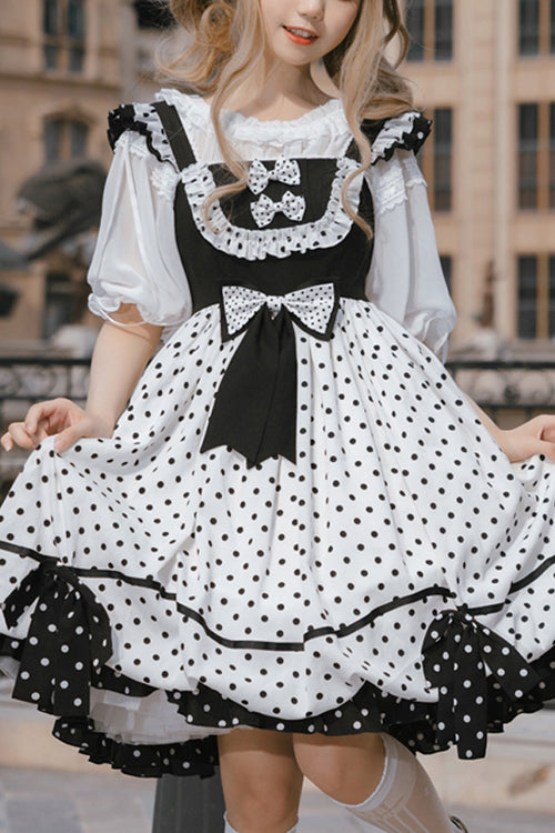 Lolita JSK Dress - White/black Polka Dot, 2 Colors, Ruffled, Sweet Style - main product image