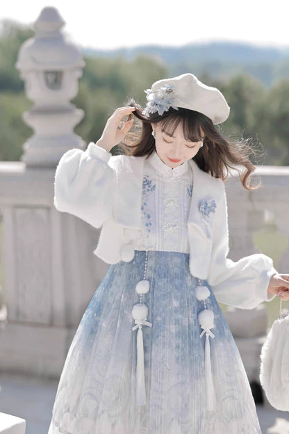 Lolita JSK Dress - White/blue, 2 Colors, Chinese-Inspired Style, Ruffled, Printed - additional product view 4