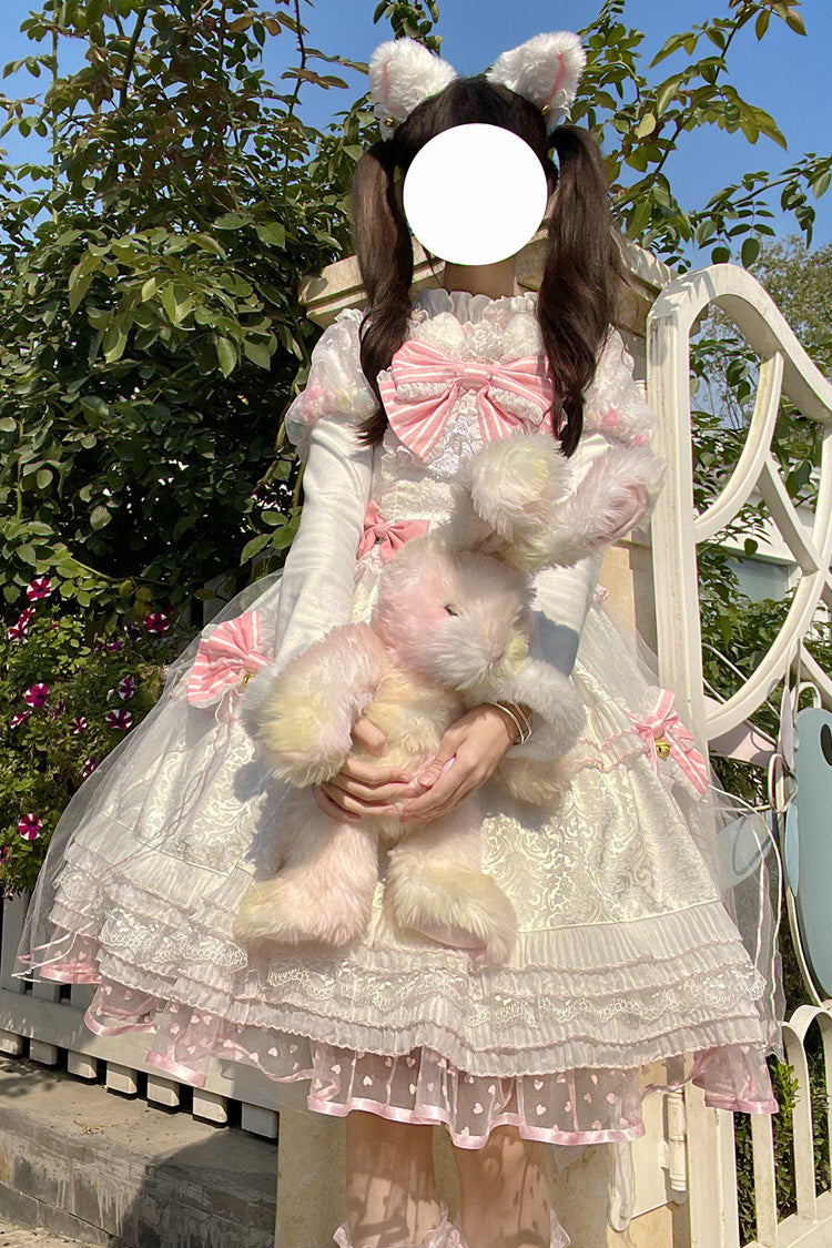 Lolita JSK Dress - White/pink Magic Meow, 2 Colors, Ruffled, Sweet Style, Bow Detail - main product image