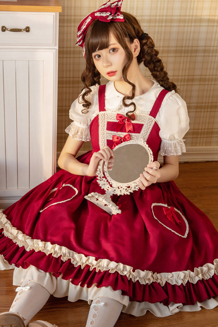 Lolita JSK Dress - Wine Love Heart Shape Pockets, Wine, Classic Style, Bow Detail - additional product view 2