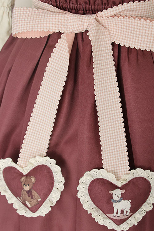 Lolita JSK Dress - Wine Sheep & Bear Print Alice, Wine, Bow Detail, Ruffled, Printed - additional product view 5