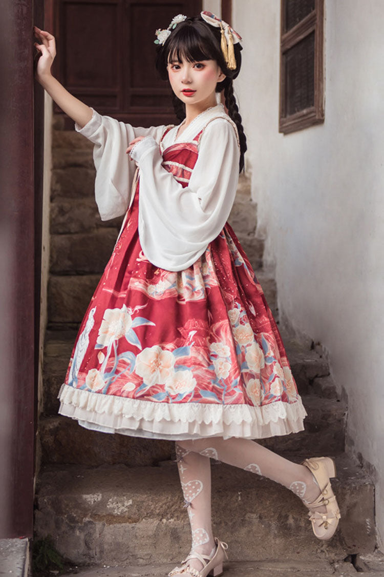 Lolita JSK Dress - Wine White Tiger Print Chinese, White, High Waist, Printed, Sweet Style - additional product view 3