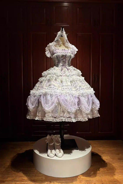 Lolita JSK Dress - Wisteria, Purple, Lace Trim, Layered, Lace-Up - additional product view 2