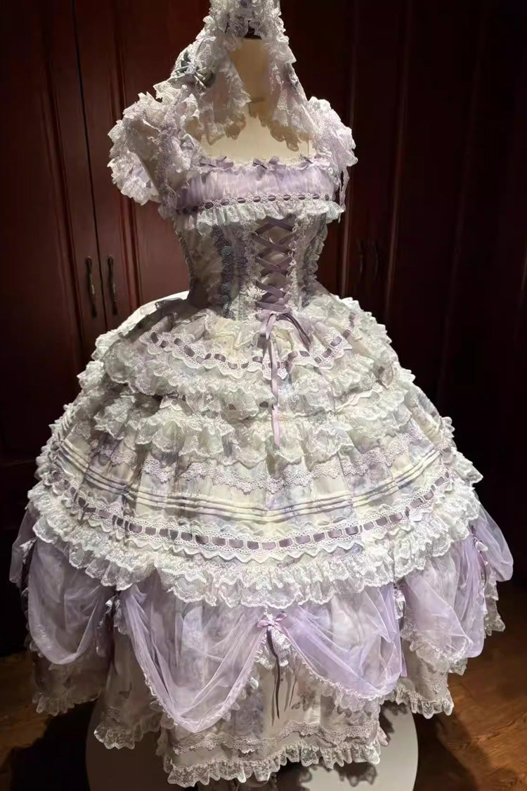 Lolita JSK Dress - Wisteria, Purple, Lace Trim, Layered, Lace-Up - additional product view 3