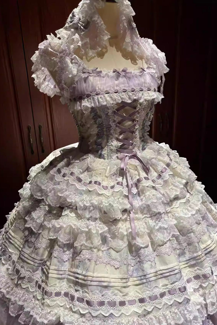 Lolita JSK Dress - Wisteria, Purple, Lace Trim, Layered, Lace-Up - additional product view 4