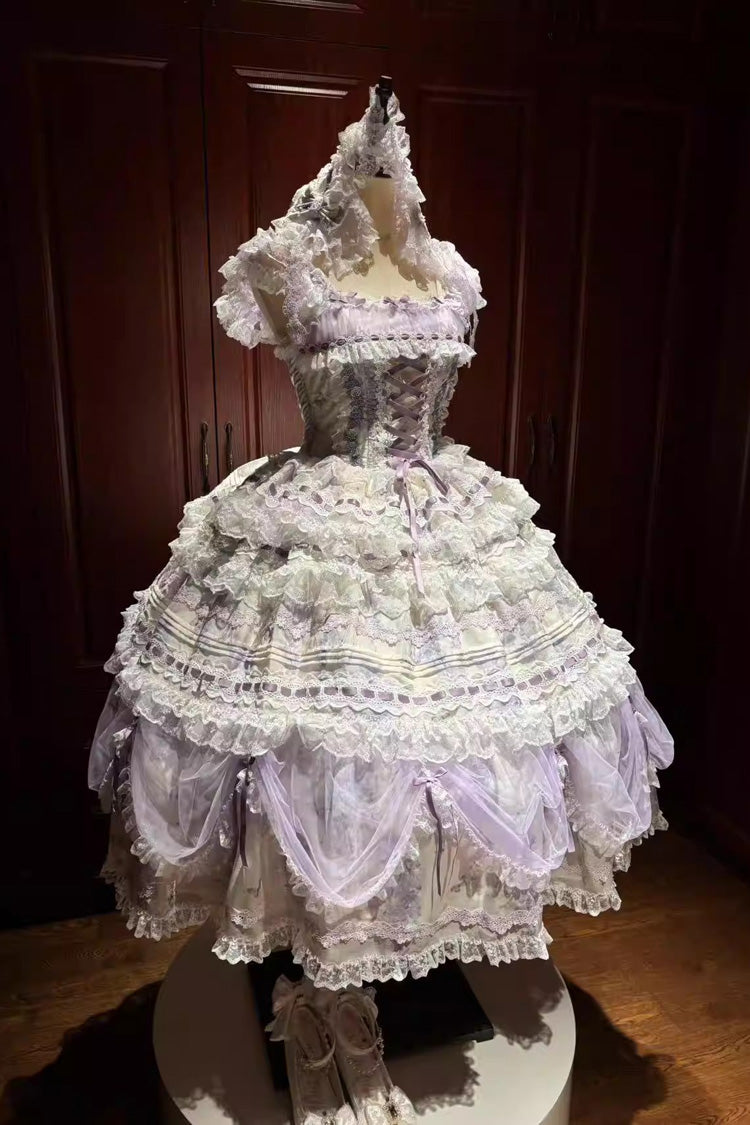 Lolita JSK Dress - Wisteria, Purple, Lace Trim, Layered, Lace-Up - additional product view 5