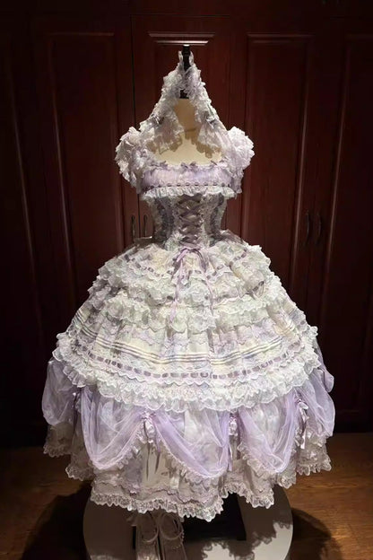 Lolita JSK Dress - Wisteria, Purple, Lace Trim, Layered, Lace-Up - main product image